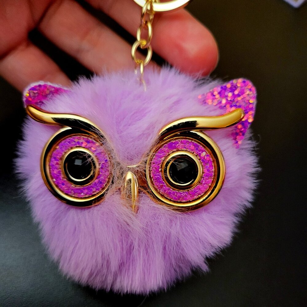 NWOT Owl with Gold Glasses & Keychain/Clip - Purple